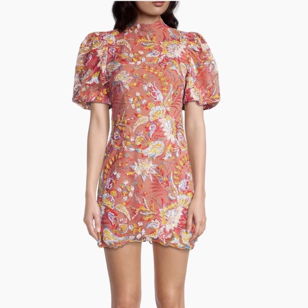 NWT Elliatt Closure Puff-Sleeve Embellished Minidress XL